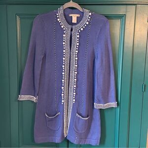 Anthropologie Nanette Lepore Cobalt blue Beaded sweater cardigan
